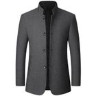 Mens Woolen Jacket Stand Collar Mid Length Warm Fabric Fall Winter Style for Middle Aged Wholesa