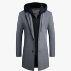 Mens Casual Wool Blend Overcoat Mid Length Removable Hood Trendy Design Versatile Outerwear for