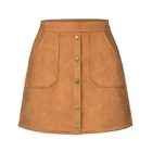 High Waisted A Line Skirt Button Detail Suede Fabric Elegant Design Perfect for Casual or Formal Occasions