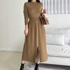 A Line Midi Dress for Women Round Neck 3D Pattern Polyester Fabric Casual Chic Style Available in Multiple Colors