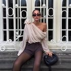 Womens Long Sleeve T Shirt Sheer Mesh Floral Embellishments Asymmetrical Shoulder Trendy Street Style Wholesale