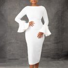 Fashionable Solid Color Bodycon Dress with Flared Sleeves Winter Collection Office Wear Wholesale Available