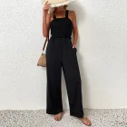 Black Wide Leg Jumpsuit for Women Casual Summer Style Comfortable Sleeveless Design