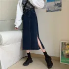 High Waist Denim Skirt for Women Vintage Mid Length Slim Fit with Side Slit Casual Summer Wear