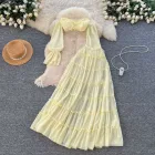 Off Shoulder Crop Top and Ruffled Skirt Set Lightweight Chiffon Summer Casual Wear