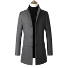 Mens Overcoat Mid Length Single Breasted Design Stand Collar Wool Blend Available in Multiple Colors and Sizes