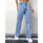 Casual Womens Straight Leg Denim Jeans Boyfriend Style Blue Color ready to ship