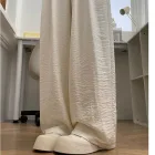Womens High Waisted Ice Silk Wide Leg Trousers Lightweight Relaxed Fit Textured Fabric Summer Casual Wear