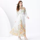 Womens Two Piece Set Long Sleeve Printed Chiffon Top and High Waist Maxi Skirt Casual Summer Outfit