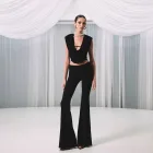 Sleeveless Blouse and High Waist Flare Pants Set Casual Fashion Solid Color
