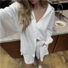 Womens Casual Two Piece Set Loose Fit Long Sleeve Cardigan and Shirt Soft Towel Fabric Summer Home Wear Wholesale