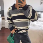 Loose Fit Striped Knit Sweater for Women Soft Fabric Classic Collar Casual Style Available in Blue Wholesale