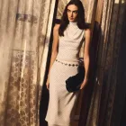 Sleeveless Vintage Style High Neck Top and Low Waist Skirt Set with Polka Dot Print for Women Wholesale
