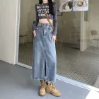 High Waist Denim Midi Skirt Slim Fit A Line Design Summer Casual Wear factory direct