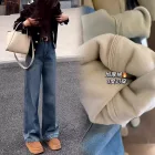High Waist Wide Leg Jeans for Women Loose Fit Spring Fashion Blue Denim customizable