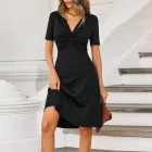 V Neck Bodycon Dress for Women Slim Fit Waist Design Elegant Black Perfect for Parties and Events