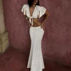 Womens Summer Beach Vacation Set Apricot Color Fitted Cardigan and Mermaid Skirt