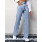 High Waist Casual Straight Leg Jeans for Women Light Blue Comfortable Fit low MOQ