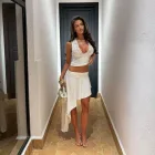 Sleeveless V Neck Top and Asymmetrical Skirt Set Slim Fit Casual Vacation Style Available in White Wholesale