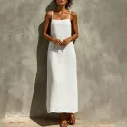 Summer Maxi Dress Solid Color Casual Style Sleeveless Comfortable Fabric Perfect for Vacation Wholesale Available