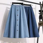 Blue Denim Skirt for Women Elastic Waist Button Design Casual Street Style Available in Multiple Sizes and Wholesale