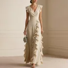 Womens Casual Solid Color Dress Elegant Design Lightweight Fabric French Style for Everyday Wear