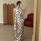 Womens Summer Two Piece Set Polka Dot Print V Neck Sleeveless Top and Midi Skirt Casual Fashion