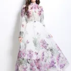 Womens Floral Print Two Piece Set Lantern Sleeve Top High Waist Skirt Spring Fashion