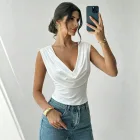 Sleeveless T Shirt Ruffled Neckline Slim Fit Versatile Style Summer Casual Wear for Women Wholesale Available