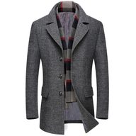 Mens Mid Length Wool Blend Overcoat Thickened Lapel Warm Fabric Stylish Design Perfect for Winter Wear Wholesale