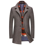 Mens Mid Length Wool Blend Overcoat Thickened Lapel Warm Fabric Stylish Design Perfect for Winter Wear Wholesale