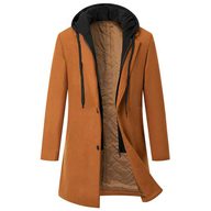 Mens Casual Wool Blend Overcoat Mid Length Removable Hood Trendy Design Versatile Outerwear for
