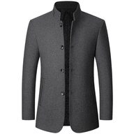 Mens Woolen Jacket Stand Collar Mid Length Warm Fabric Fall Winter Style for Middle Aged Wholesa