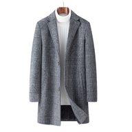 Mens Mid Length Plaid Wool Blend Overcoat Thickened Warm Stylish Perfect for Autumn and Winter Wholesale Availab