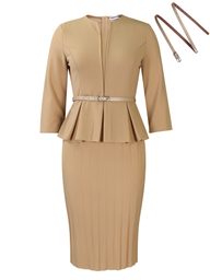 V Neck Ruffle Hem High Waisted Pencil Dress Slim Fit Office Wear Winter Fashion Wholesale Available