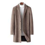 Mens Mid Length Plaid Wool Blend Overcoat Thickened Warm Stylish Perfect for Autumn and Winter Wholesale Availab