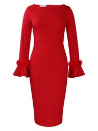 Fashionable Solid Color Bodycon Dress with Flared Sleeves Winter Collection Office Wear Wholesale Available