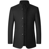 Mens Woolen Jacket Stand Collar Mid Length Warm Fabric Fall Winter Style for Middle Aged Wholesa