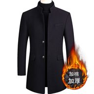 Mens Wool Blend Overcoat Casual Slim Fit Mid Length Dragon and Phoenix Pattern Autumn and Winter