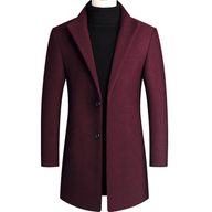 Mens Wool Blend Overcoat Casual Slim Fit Mid Length Dragon and Phoenix Pattern Autumn and Winter