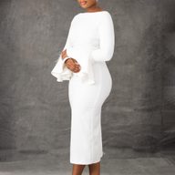Fashionable Solid Color Bodycon Dress with Flared Sleeves Winter Collection Office Wear Wholesale Available