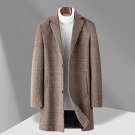 Mens Mid Length Plaid Wool Blend Overcoat Thickened Warm Stylish Perfect for Autumn and Winter Wholesale Availab