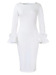 Fashionable Solid Color Bodycon Dress with Flared Sleeves Winter Collection Office Wear Wholesale Available