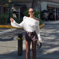 Womens Long Sleeve T Shirt Sheer Mesh Floral Embellishments Asymmetrical Shoulder Trendy Street Style Wholesale