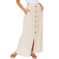 High Waist Pleated Maxi Skirt for Women Solid Color Pocket Design Versatile Style Perfect for Summer Casual Wear