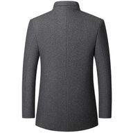 Mens Woolen Jacket Stand Collar Mid Length Warm Fabric Fall Winter Style for Middle Aged Wholesa