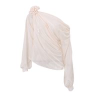Womens Long Sleeve T Shirt Sheer Mesh Floral Embellishments Asymmetrical Shoulder Trendy Street Style Wholesale
