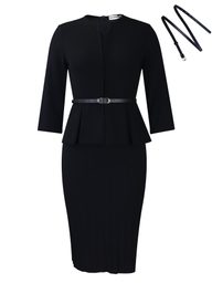 V Neck Ruffle Hem High Waisted Pencil Dress Slim Fit Office Wear Winter Fashion Wholesale Available