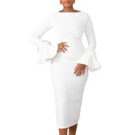 Fashionable Solid Color Bodycon Dress with Flared Sleeves Winter Collection Office Wear Wholesale Available