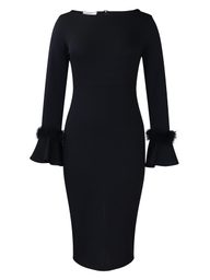 Fashionable Solid Color Bodycon Dress with Flared Sleeves Winter Collection Office Wear Wholesale Available